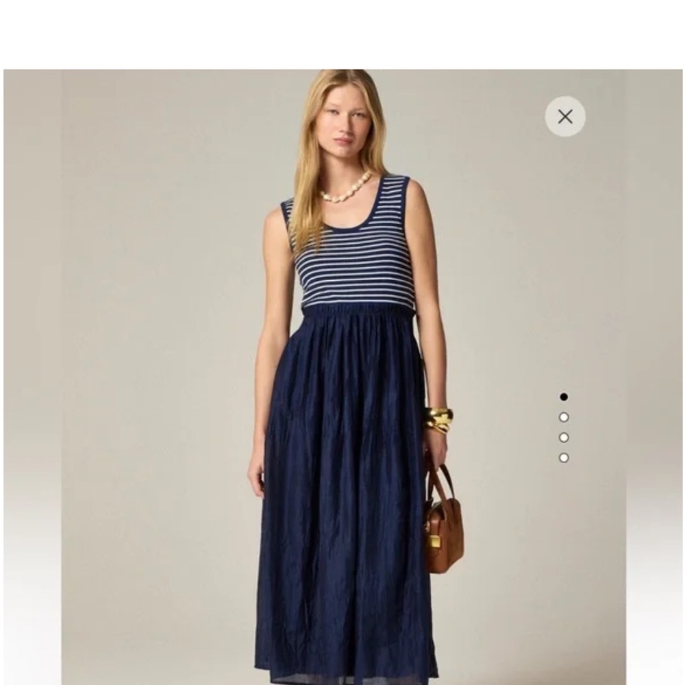 J.Crew Stripe Mixy Dress Navy Ivory Gathered Waist Knit Poplin Midi XXL